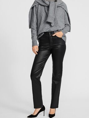 New Express High Waisted Black Coated Straight Jeans Size 14